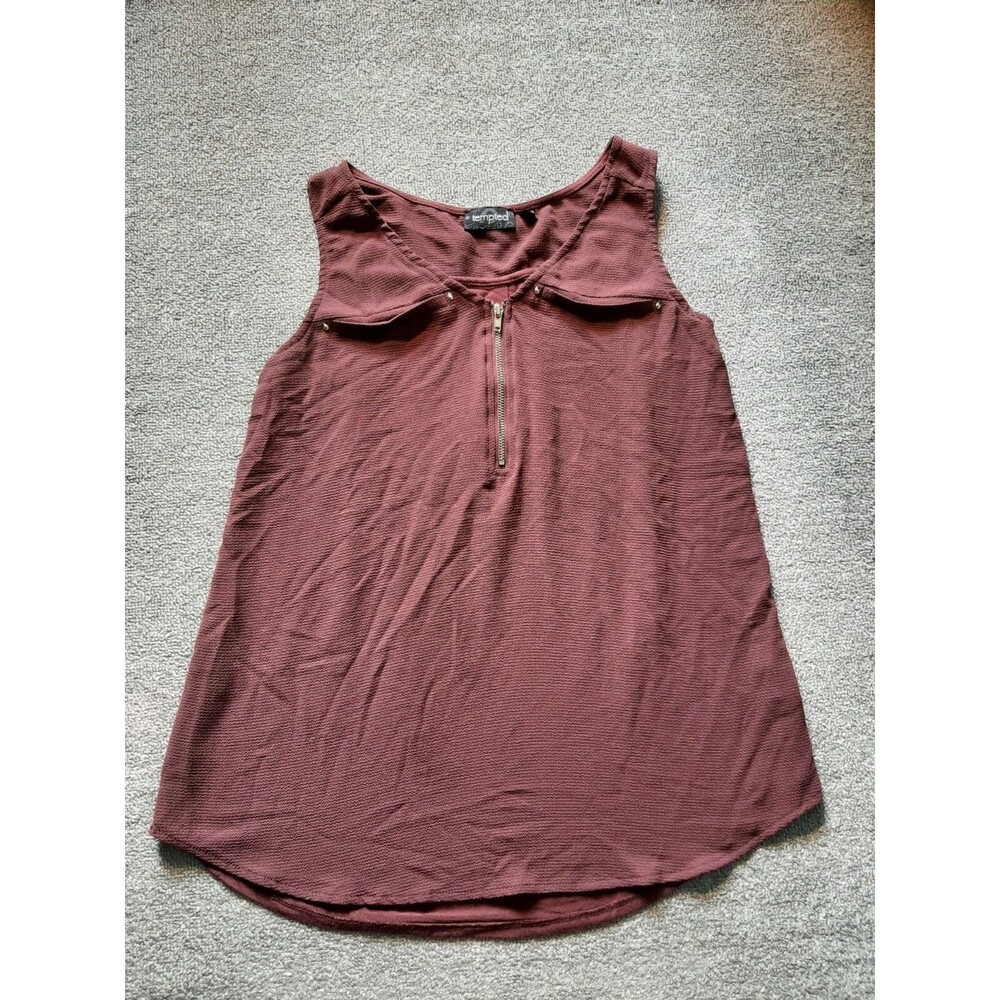 Tempted Sleeveless Small S Top Womens Maroon zip neckline